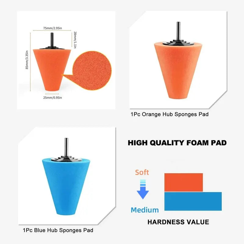 Car Wheel Polishing Sponge Cones Set - Metal & Plastic Grinding Heads