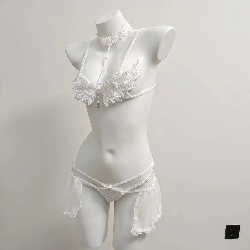 Women’s Erotic Lingerie Set with Wings - Halloween Devil & Angel Costume