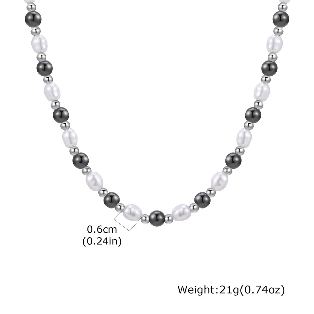 Men's Pearl Necklace Beaded Jewelry Natural Hematite Stainless Steel Gift