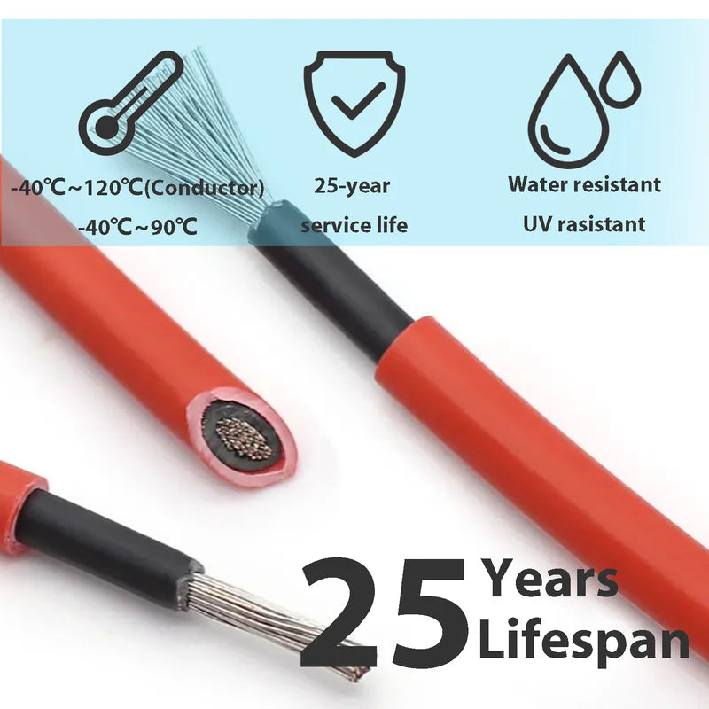 Solar Cable 10AWG 30M 50M 100M 6mm² PV Power Wire Black or Red