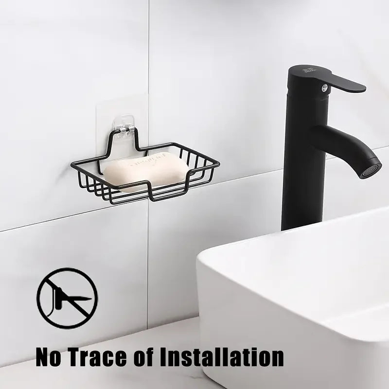 Stainless Steel Wall-Mounted Soap Dish with Drain Holes - No Drill Bathroom Decor