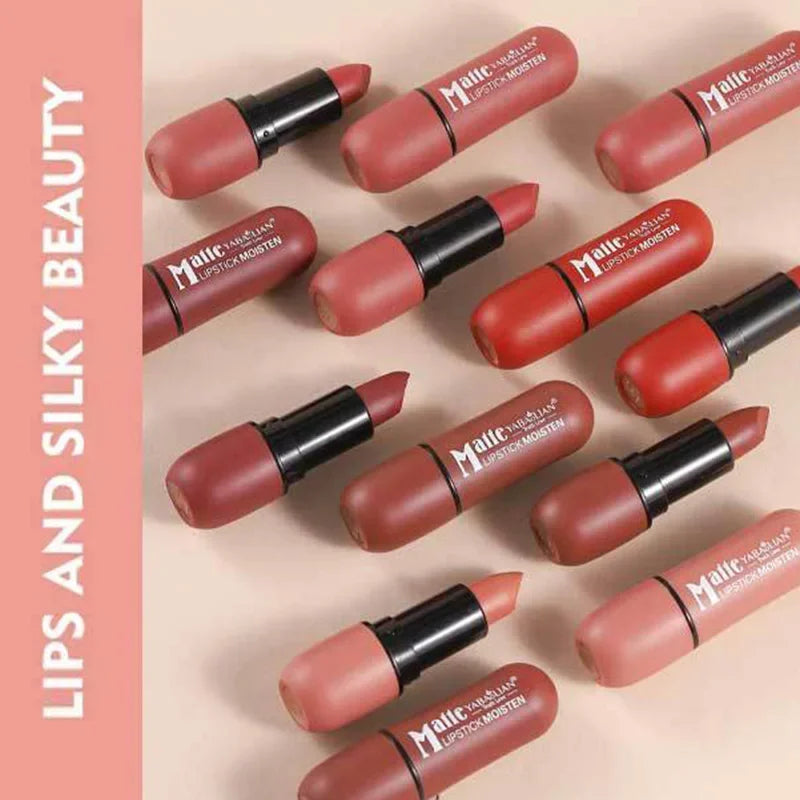 Matte Lipstick Waterproof Long Lasting Lip Color with Velvet Finish - 6 Colors