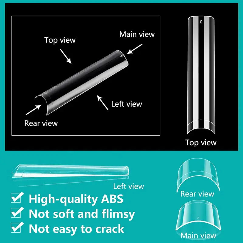 240PC Long Square Nail Tips for Acrylic Nails - Extra Long, 12 Sizes, Clear