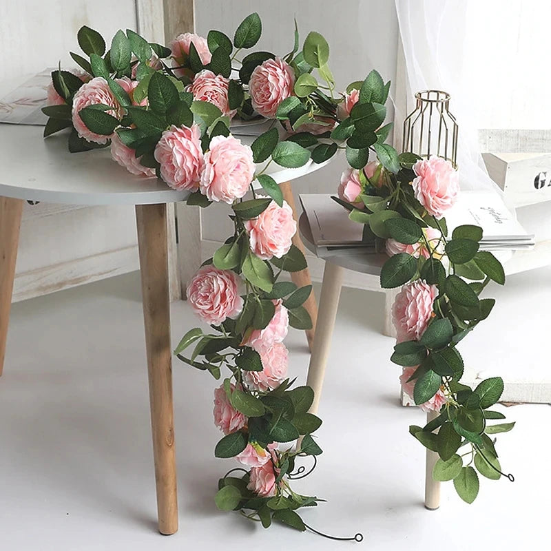 Artificial Silk Peony Flower Vine Wall Hanging Garland for Christmas & Wedding Decor