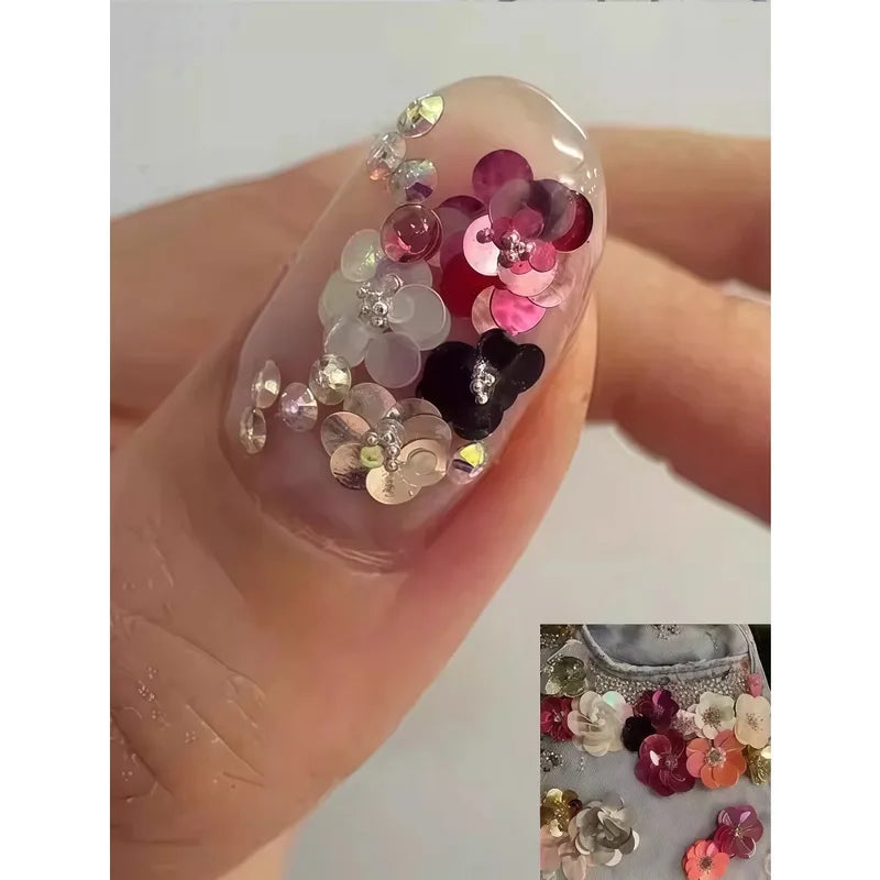 Polka Dot Glitter Nail Art Accessories - Instagram Style, Retro Floral Design