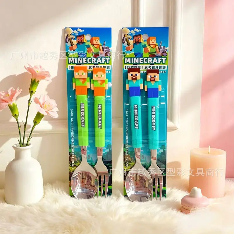 Kids Funny Fork and Spoon Set - ABS Handle Stainless Steel Tableware, 2-Piece Kids Gift Set