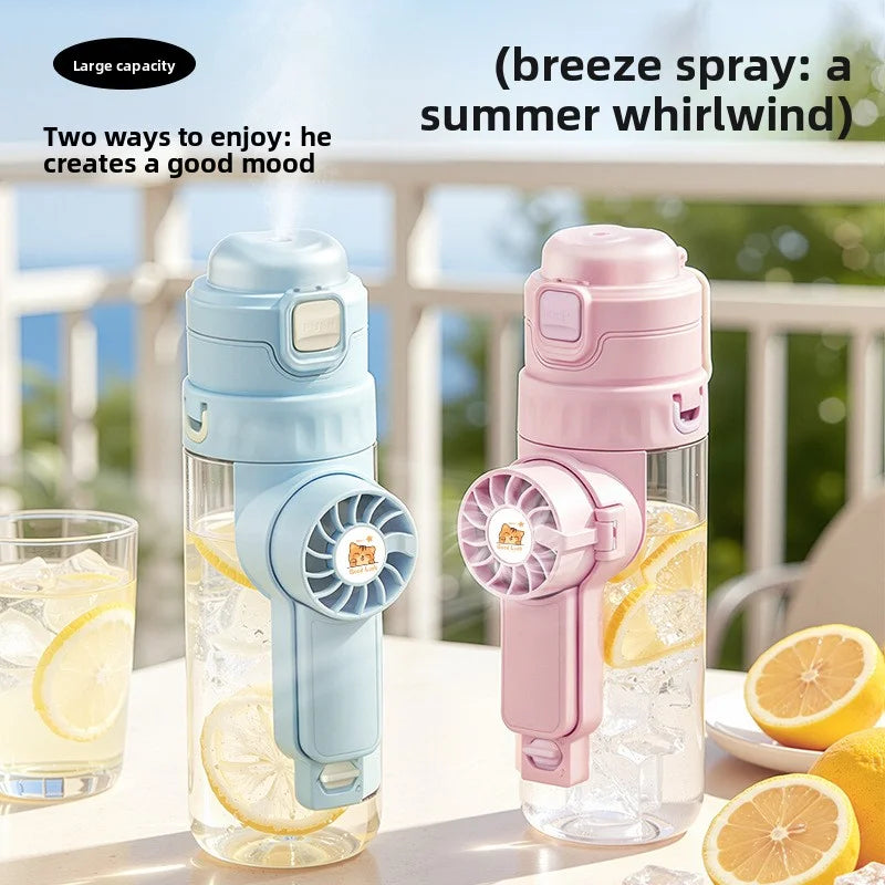 Portable Water Spray Fan with Water Cup for Kids - Handheld Multi-Functional Personal Fan