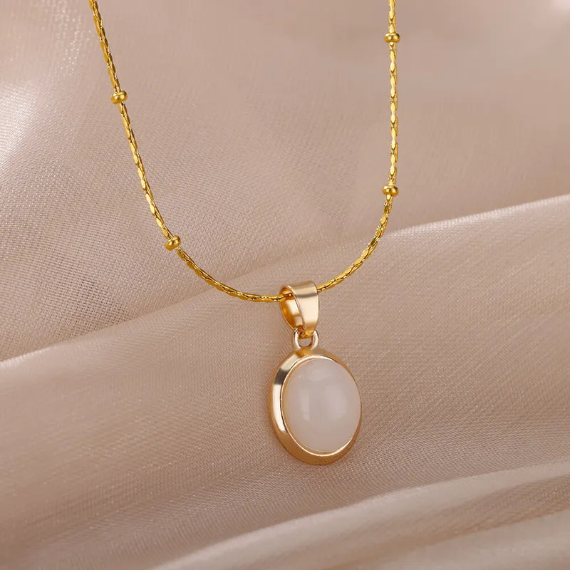 Oval Opal Necklace for Women - Stainless Steel Pendant Jewelry Gift