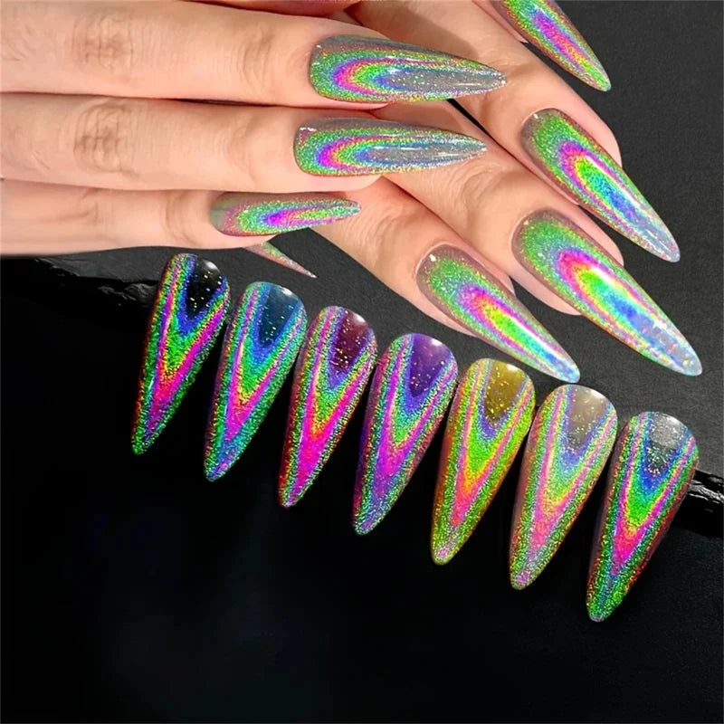 Rainbow Laser Nail Powder Set - Mirror, Cat Eye, Pearl Effects DIY Manicure