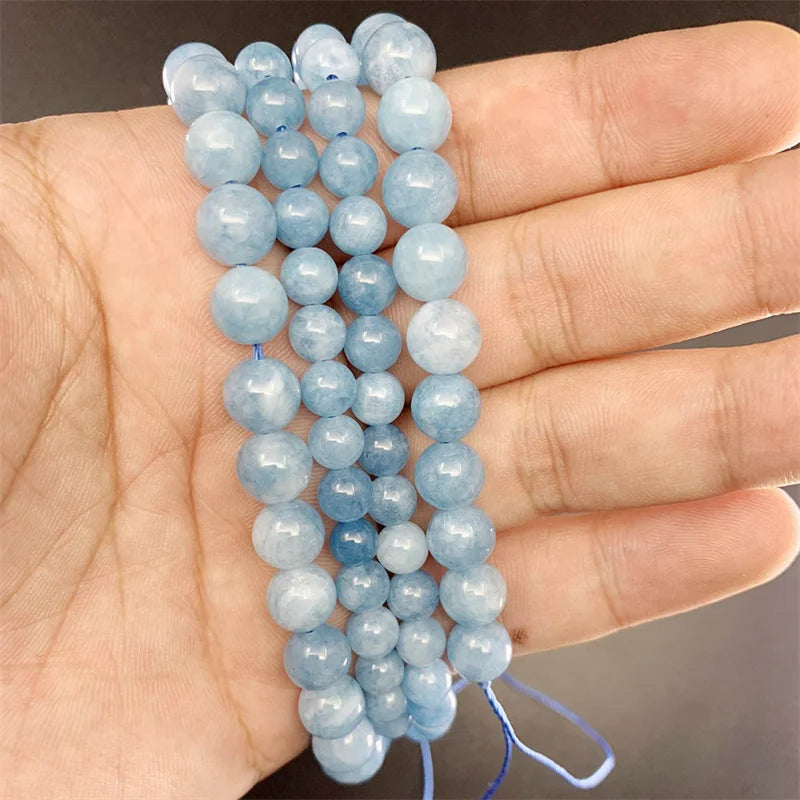 Natural Aquamarine & Agate Bead Set - Round Loose Spacer Beads for Jewelry Making