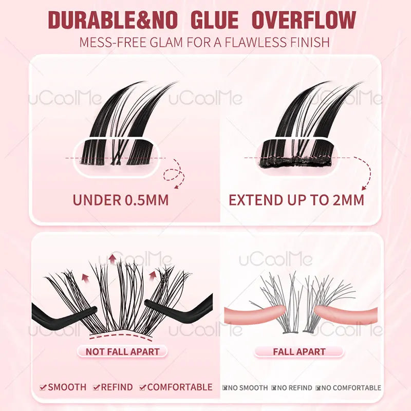 Natural D Curl False Eyelash Clusters - Handmade 8-18mm Wispy Lashes for DIY Extension