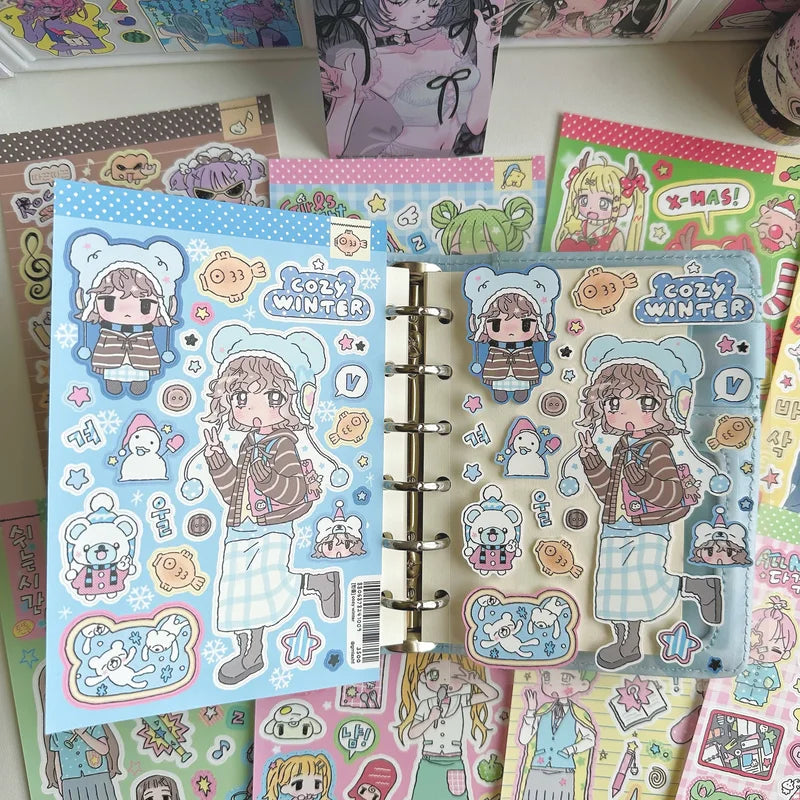 Cute Cartoon Girl Sticker Set for Planners Scrapbooks and DIY Decor