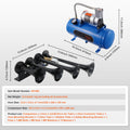 Train Horns Kit 4 Trumpets 150dB Air Horn System with Compressor and Tank