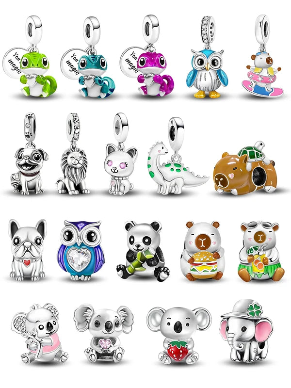 Sterling Silver Chameleon Charm Bead for DIY Bracelet and Jewelry Making