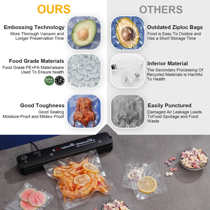 50PCS BPA-Free Vacuum Food Storage Bags for Food Preservation & Reuse