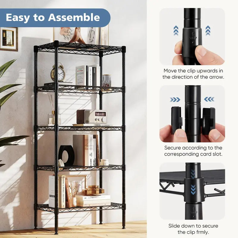 Heavy Duty Metal Wire Storage Shelves - Adjustable Multi-Tier Organizer for Living Room & Kitchen