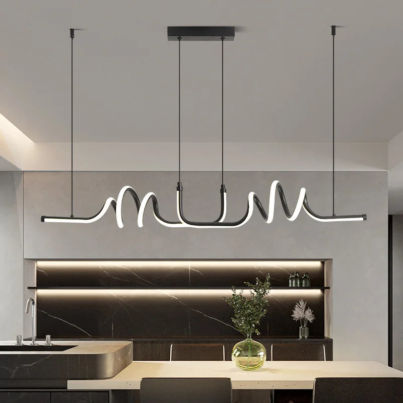 Black LED Pendant Light for Dining Room Kitchen Living Room Modern Chandelier 90cm