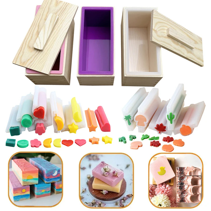 Flexible Wooden Box Soap Mold Kit 600ml Rectangular Loaf DIY Candle & Cake Making