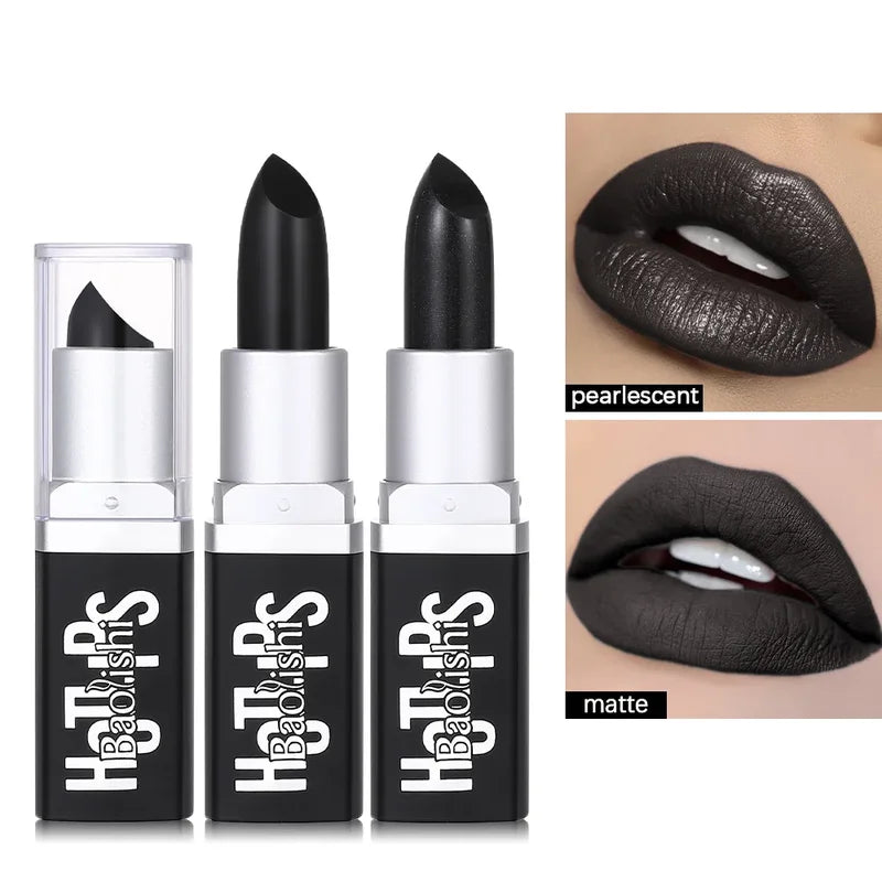 Matte Black Lipstick Makeup - Waterproof, Durable, Halloween Pearl Lip Gloss Stick 1pcs