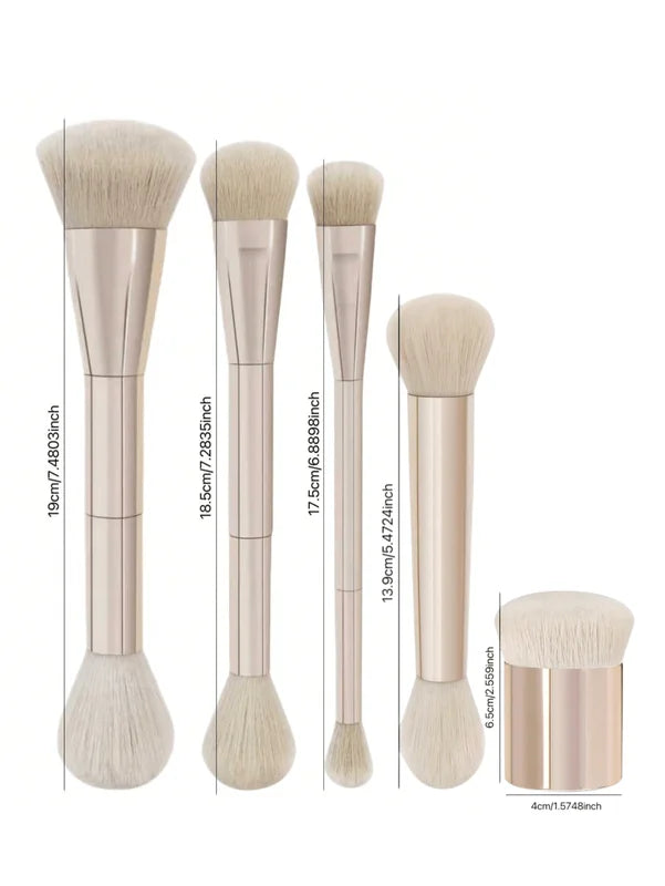 5-Piece Makeup Brush Set for Face and Eyes - Rose Gold, Travel Friendly, Multitool