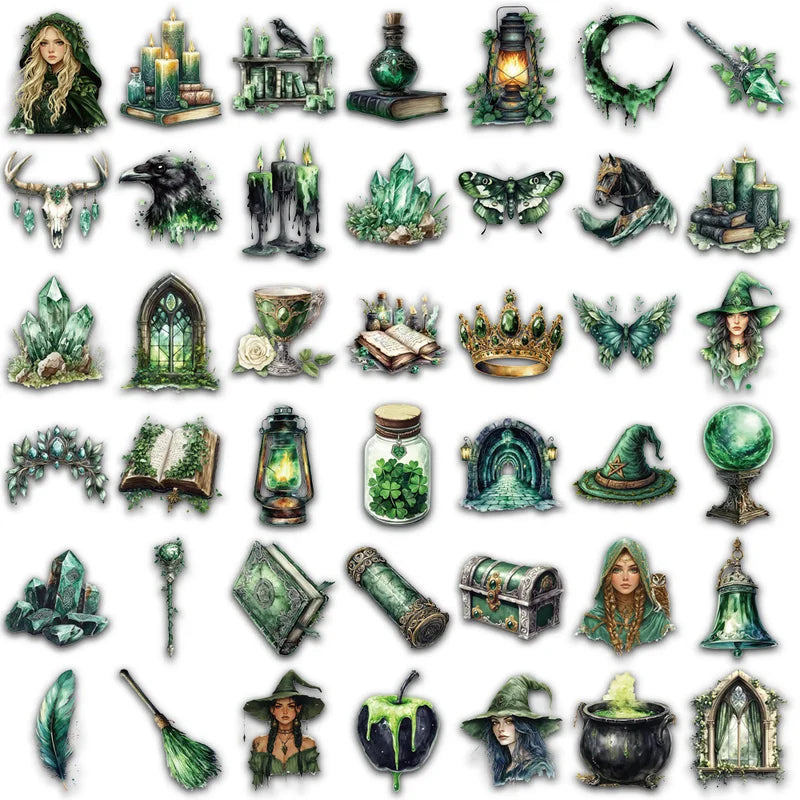 50PCS Witch of the Woods Theme Waterproof Stickers for Scrapbooking & Phone Cases