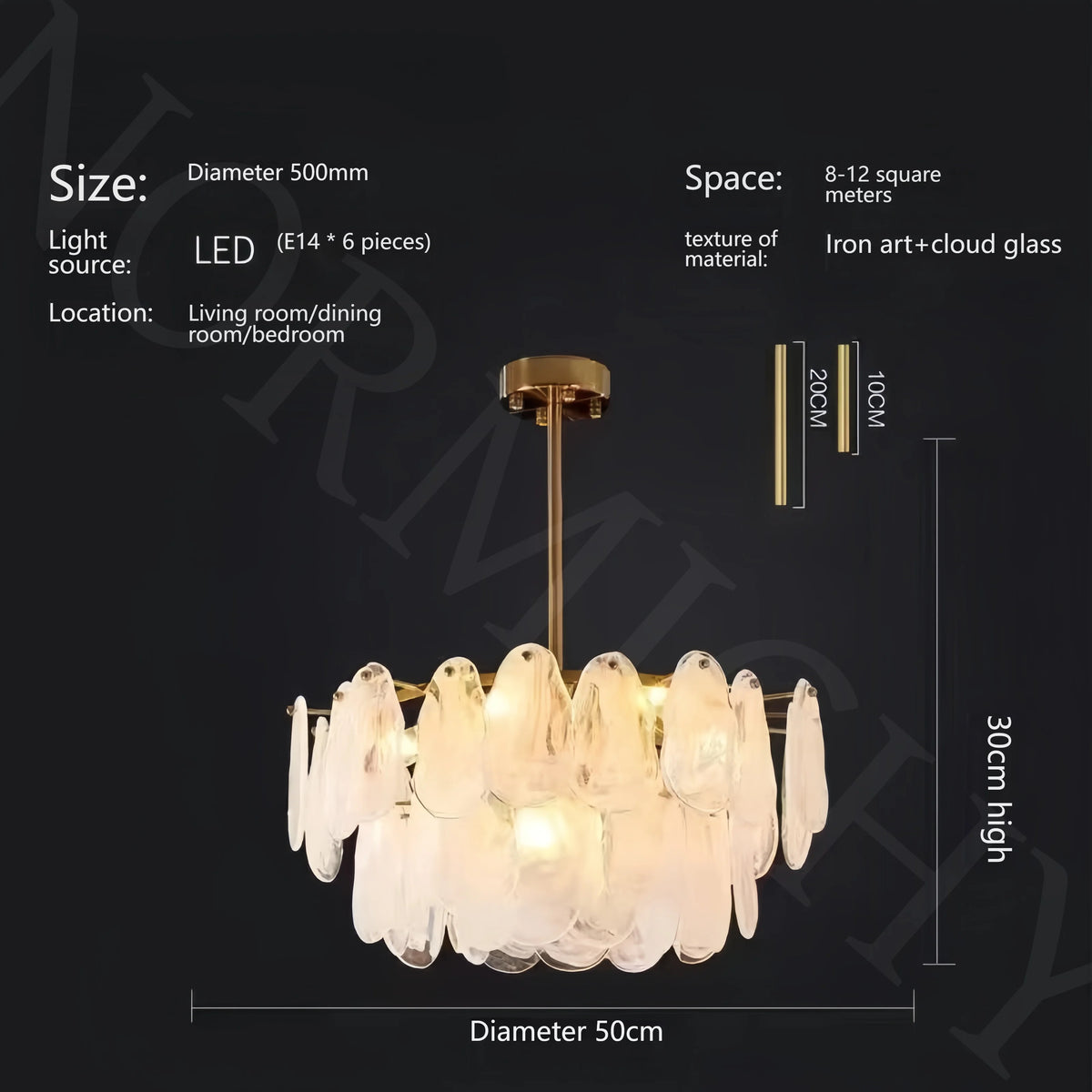 Luxury Ceiling Chandelier - French Retro Cloud Glass Lighting Fixture for Living Room and Bedroom