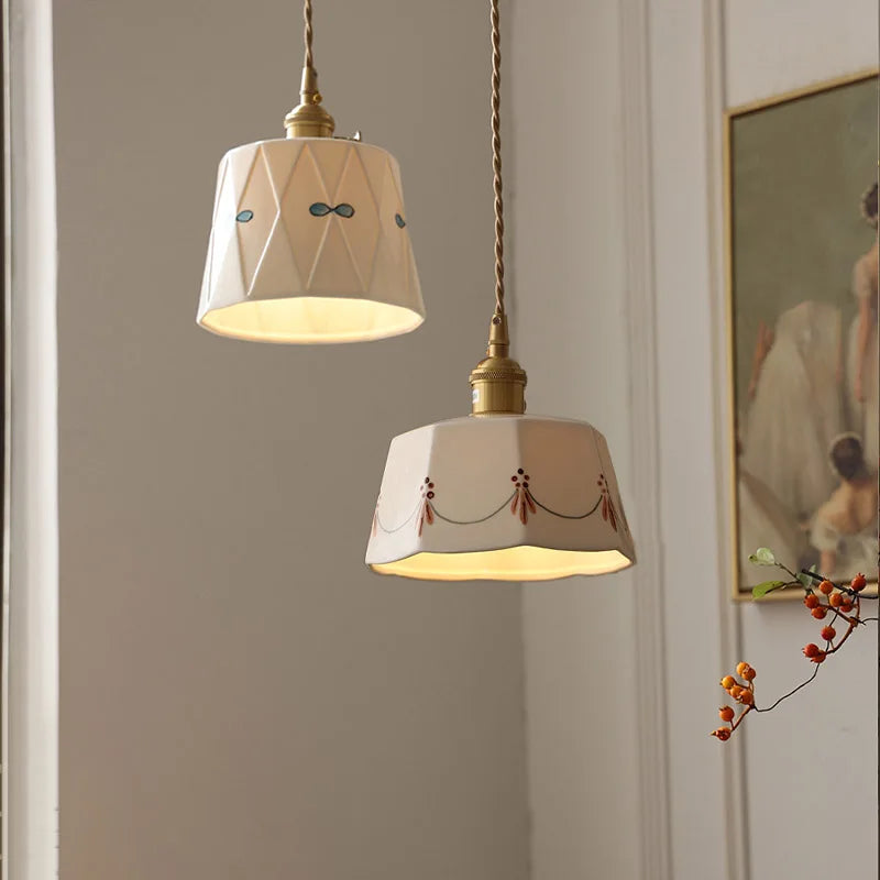 Retro Brass-Glazed Ceramic Chandelier for Bedroom, Restaurant, Bar & Entrance Lighting