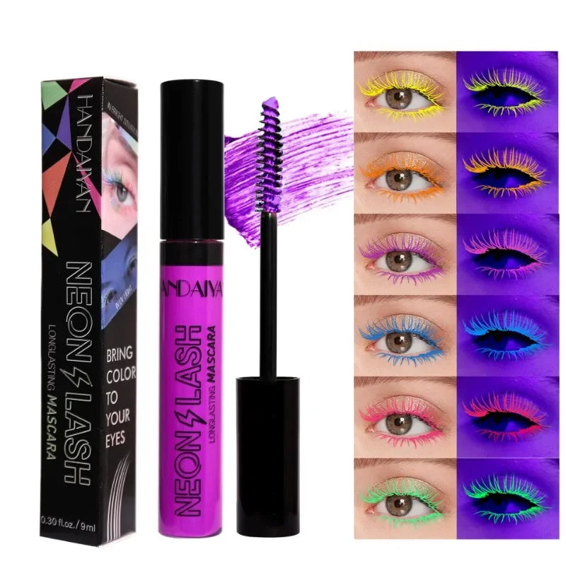Colorful Fluorescent Waterproof Mascara with Glow in The Dark Effect - Long Lasting Eye Makeup