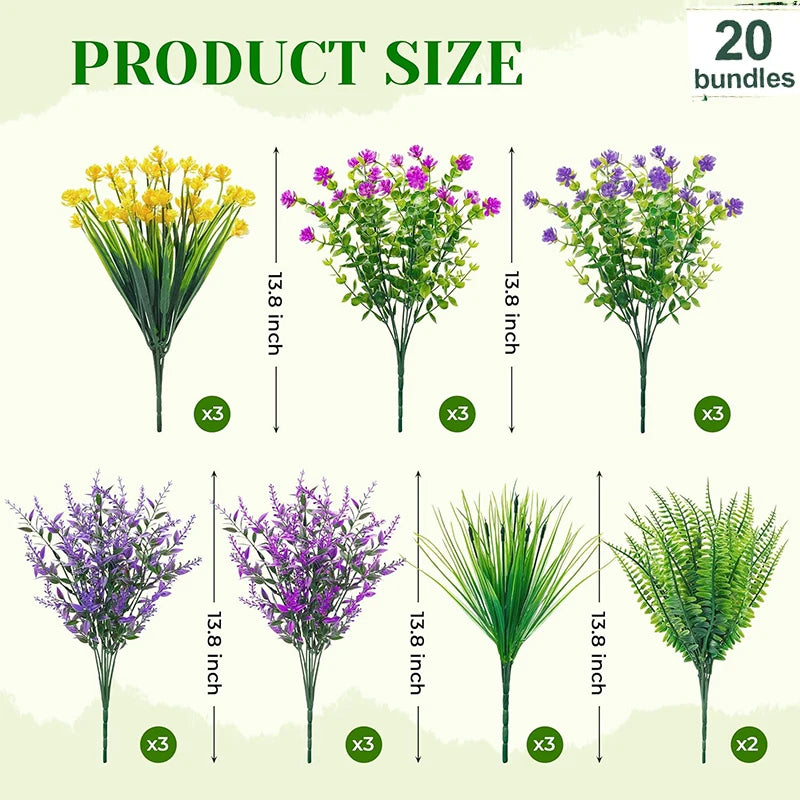 Artificial Flowers Outdoor UV Resistant 20 Bundles for Garden Porch Patio - Fake Floral Decor