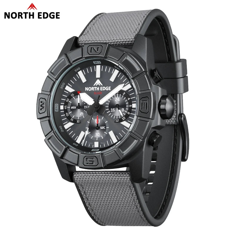 Men's Solar Power Quartz Watch with Stainless Steel Case Waterproof 50M Pilot