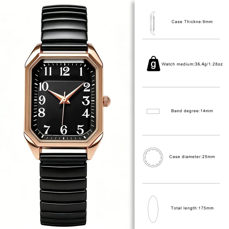 Women's Luxury Fashion Quartz Watch with Elastic Strap - Rectangle Alloy Design