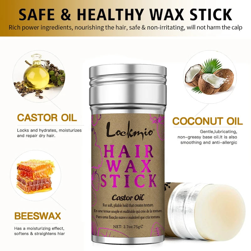 High Shine Hair Wax Stick for Smooth Long-Lasting Anti-Frizz Styling with 3-Comb Kit