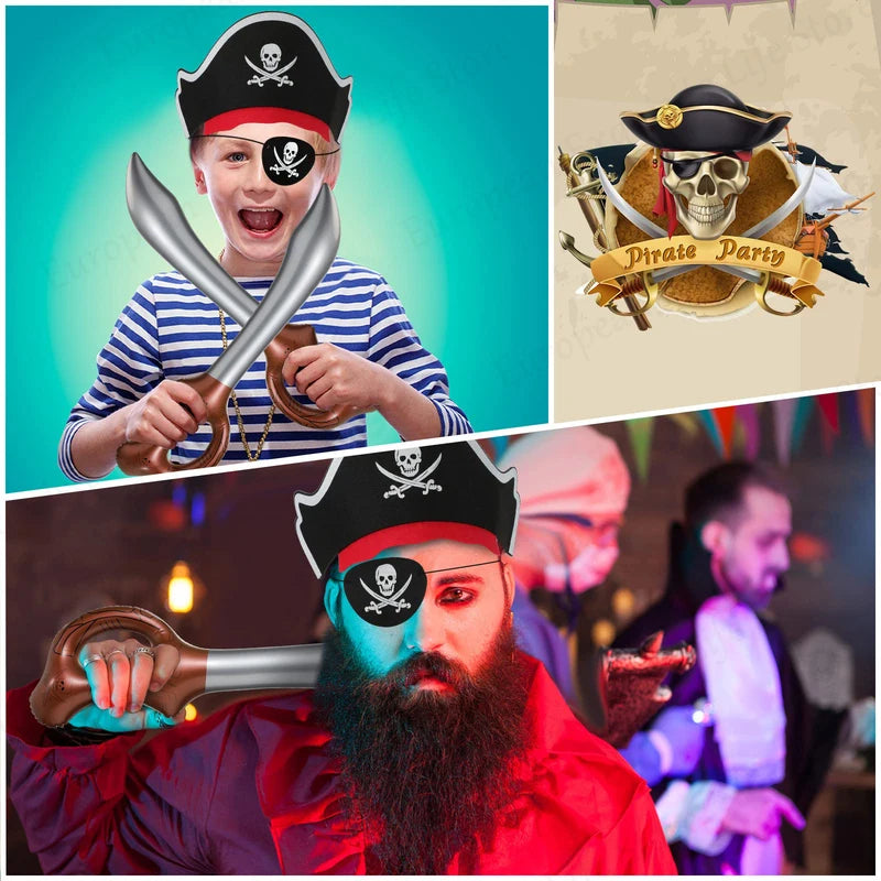 Pirate Party Favors Set for Kids - Includes Hats, Eye Patches & Inflatable Swords