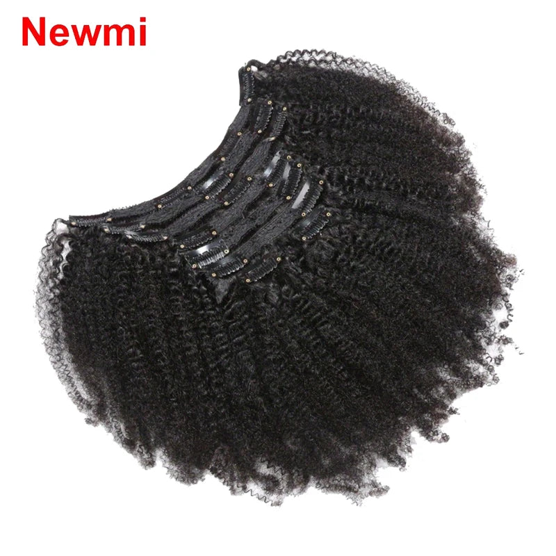 Afro Kinky Curly Clip-In Hair Extensions Human Hair Natural Black 8-24 Inches