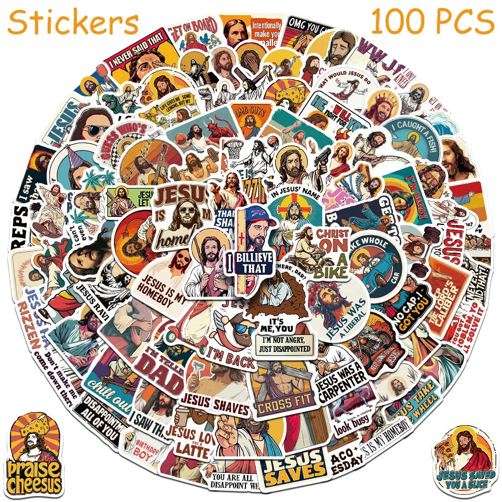 Cartoon Jesus Stickers Pack - Waterproof Vinyl Decals for Laptop Phone Skateboard & More