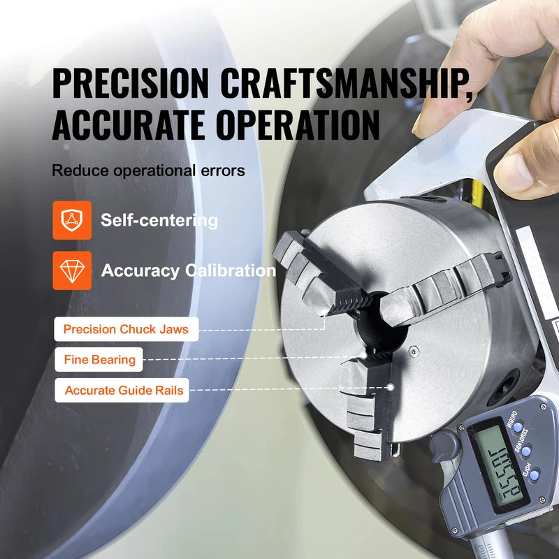 Self-Centering 3-Jaw Lathe Chuck 160mm/200mm/250mm for Metal & Wood Machining