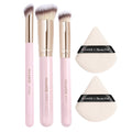 Makeup Brush Set & Powder Puff Kit - 3 Brushes + 2 Puffs, Various Handle Colors