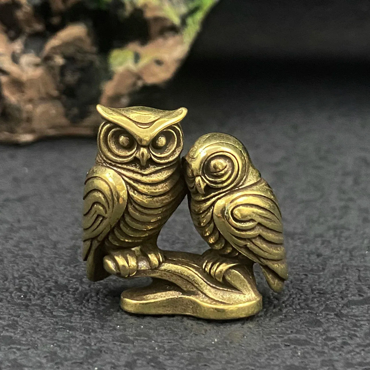 1/2 Piece Owl Brass Figurines Solid Home Office Desk Decor Set