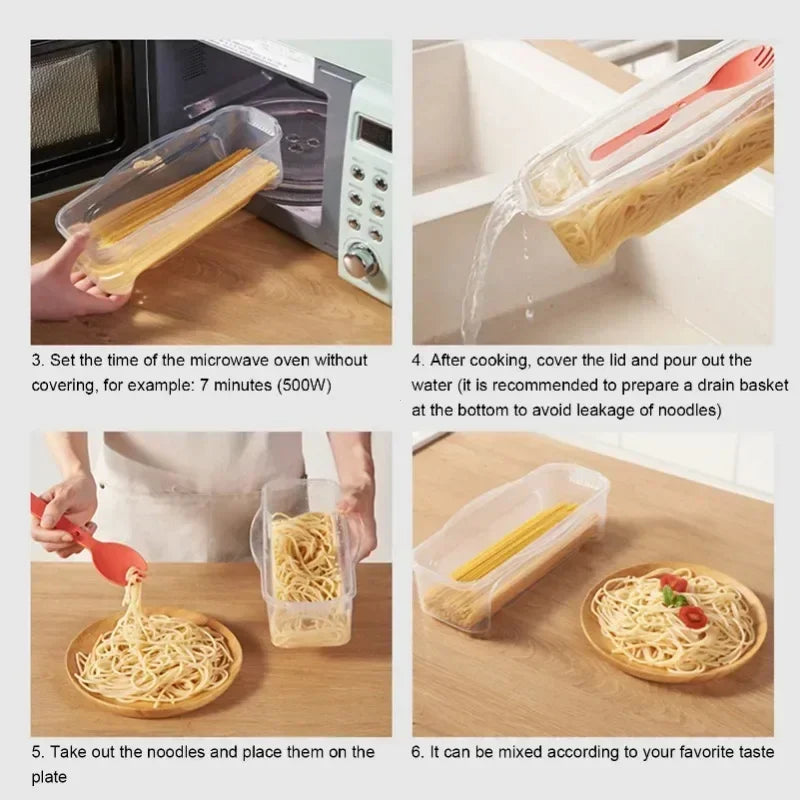 Microwave Pasta Cooker with Strainer 1.3L Heat-Resistant Noodle Cooking Box