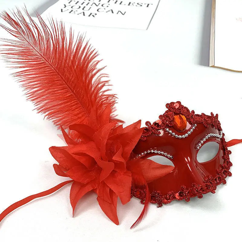 Halloween Masquerade Princess Mask with Feathers for Women Luxury Costume Party