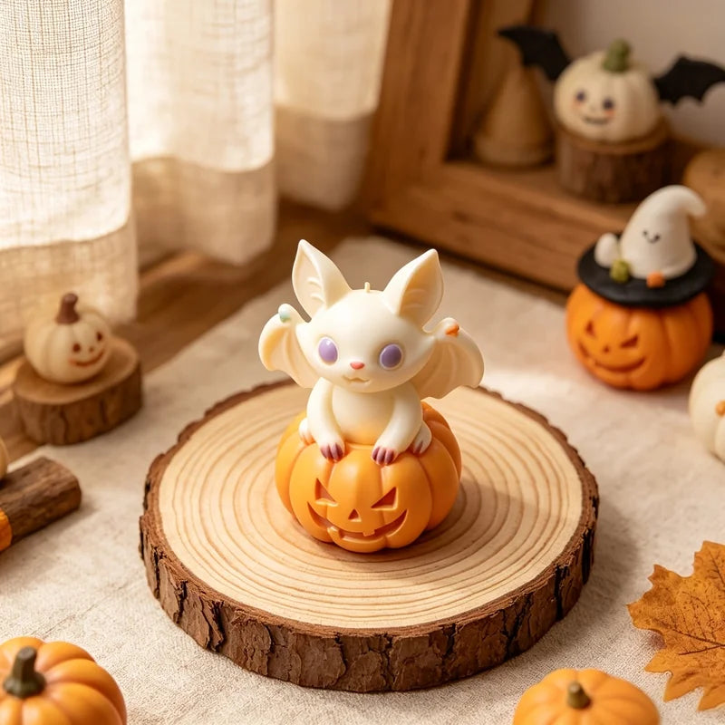 Pumpkin and Bat-Shaped Scented Candle Molds for Halloween Decor - Silicone Candle Making Tools