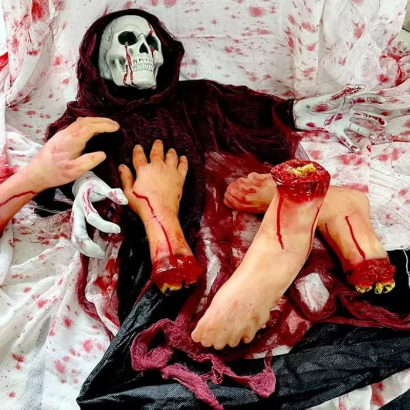 Halloween Bloody Body Parts Decor Set - Fake Hands Legs Arms Brain Heart Horror Props
