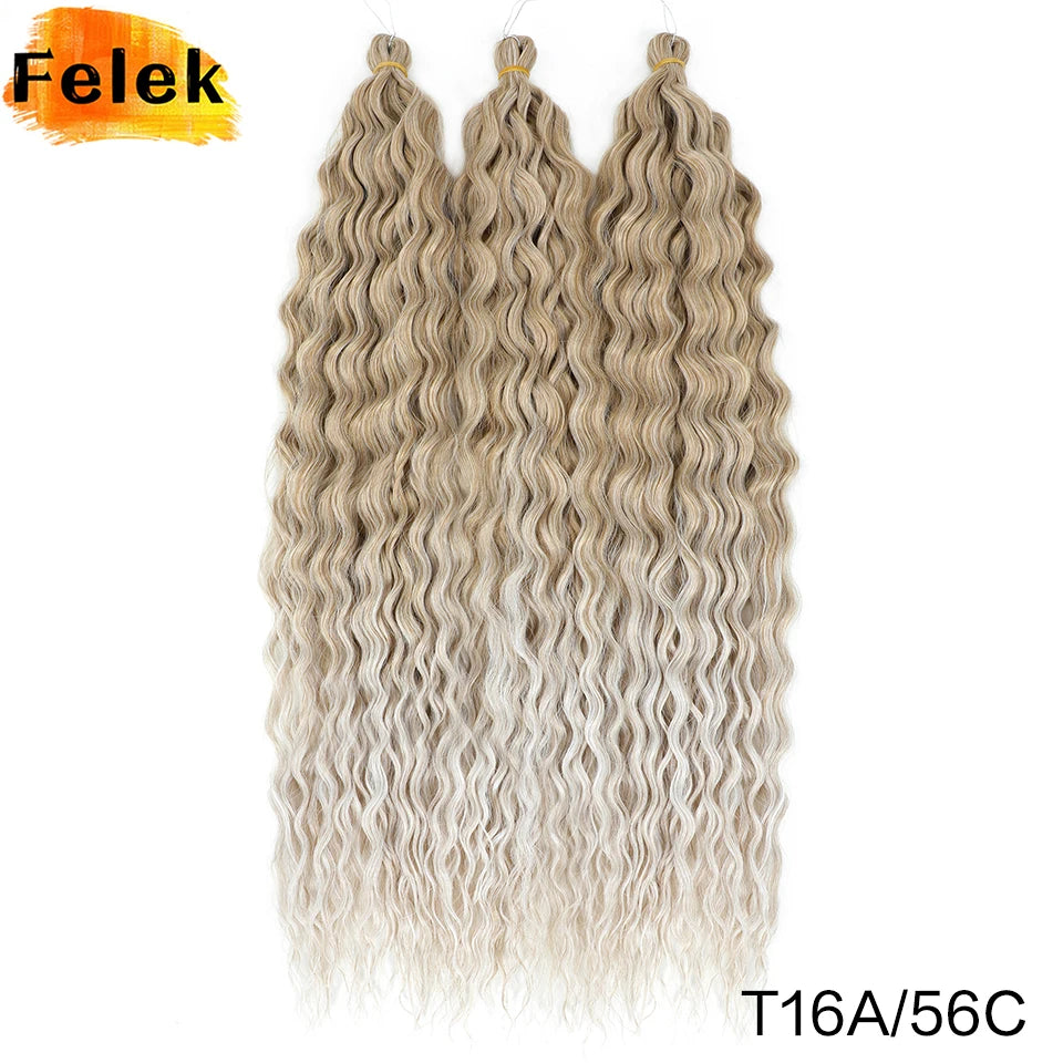 Ombre Brown Curly Crochet Hair Extensions - Deep Wave Twist Braid 22-30 Inch Synthetic Hair
