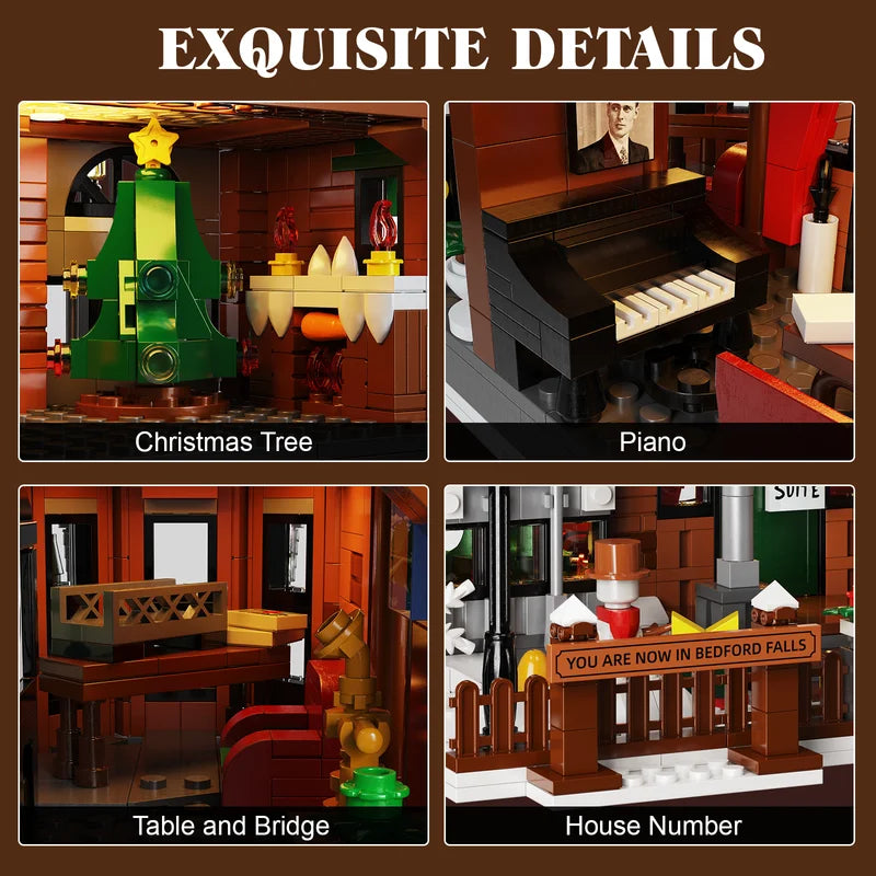 Christmas House Building Blocks Set - Victorian Snow House Decor with 1549 Pieces
