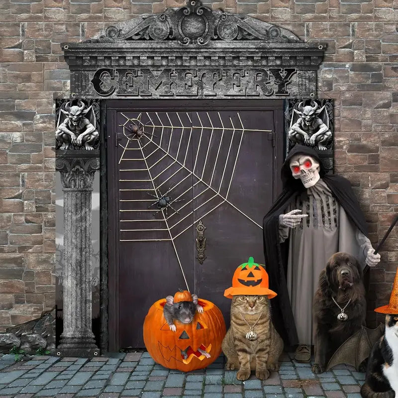 Halloween Cemetery Archway Decorations - Gothic Outdoor Party Banners (3 Pcs)