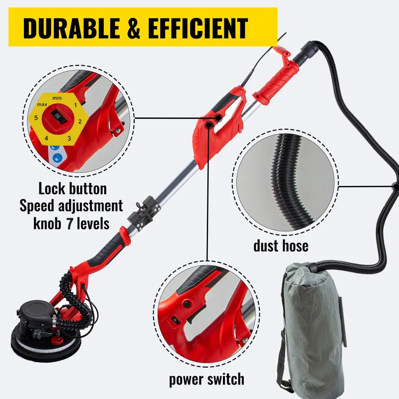 850W Variable Speed Drywall Sander with Foldable Handle and LED Light