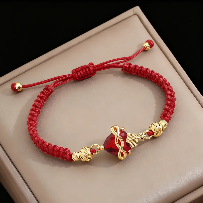 Religious Heart Shaped Crystal Cross Bracelet for Men Women - Lucky Red Rope Braided Jewelry