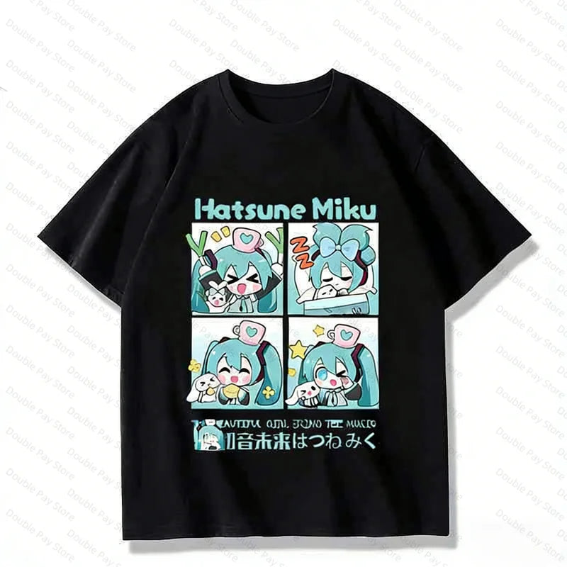 Cute Hatsune Miku Cartoon T-Shirt Anime Kawaii Graphic Casual Top for Kids & Adults