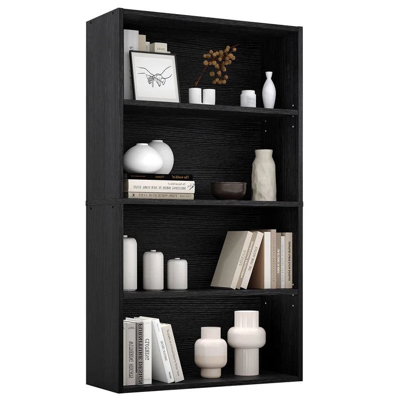 3-4 Tier Wooden Floor Shelf Bookcase Tall Standing Open Storage for Living Room and Home Office