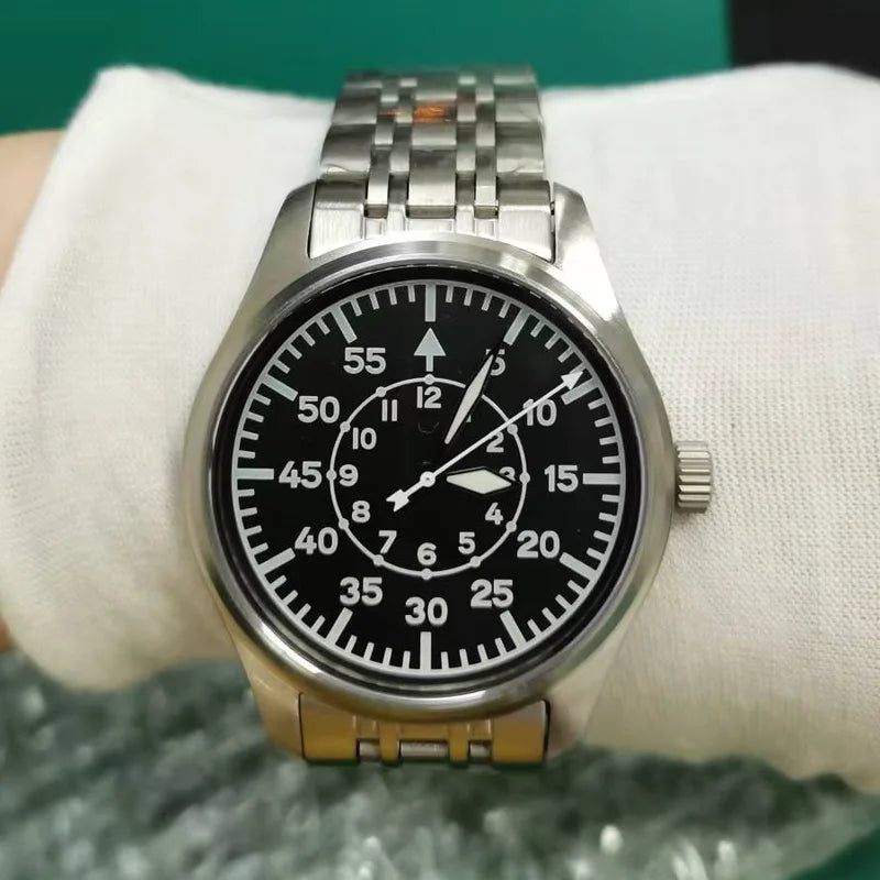 Men's Vintage Pilot Quartz Watch 40mm Stainless Steel Waterproof Sapphire Crystal